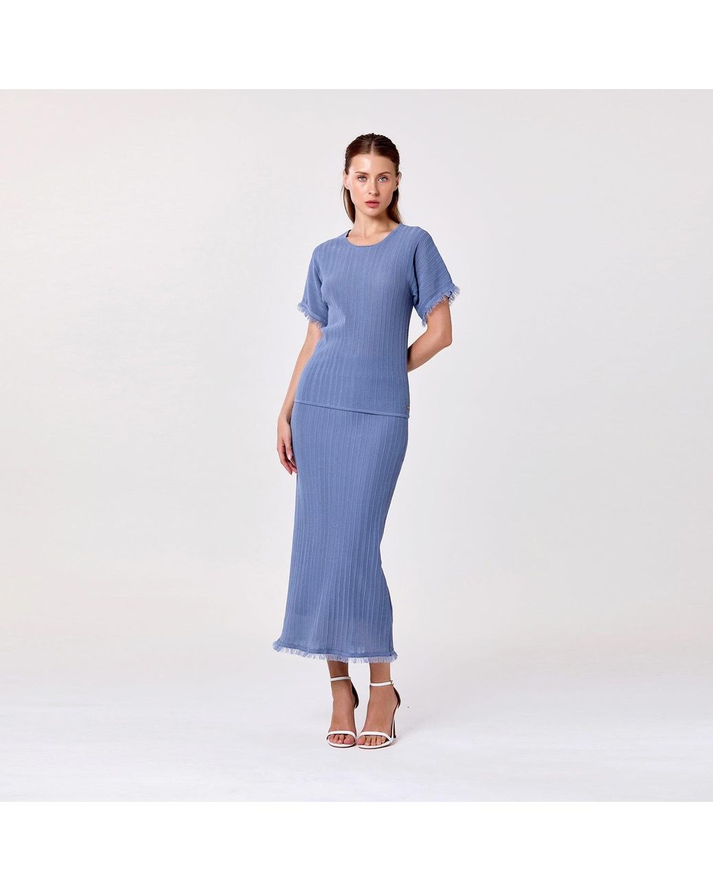 Smart and Joy Blue Long Ribbed Knit Skirt