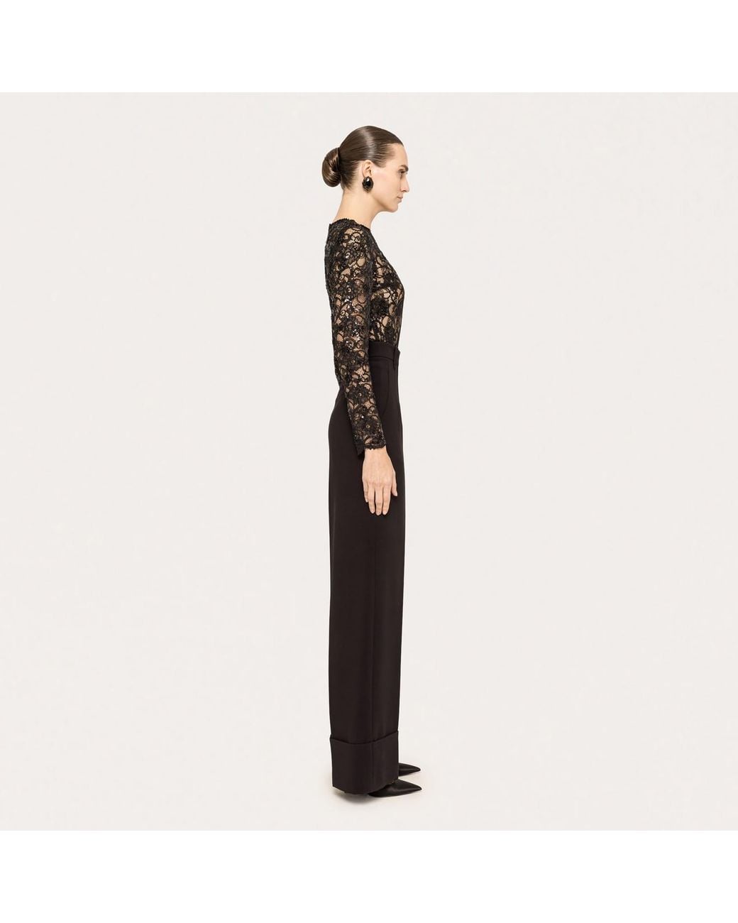 Nissa Black Sequin-Detail Lace Bodysuit