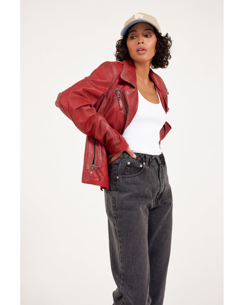 Mauritius Red Star Lambskin Leather Jacket Christy