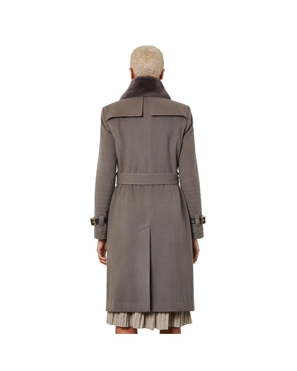 SEREN LONDON Brown Single-Breasted Detachable Fur Collar Coat