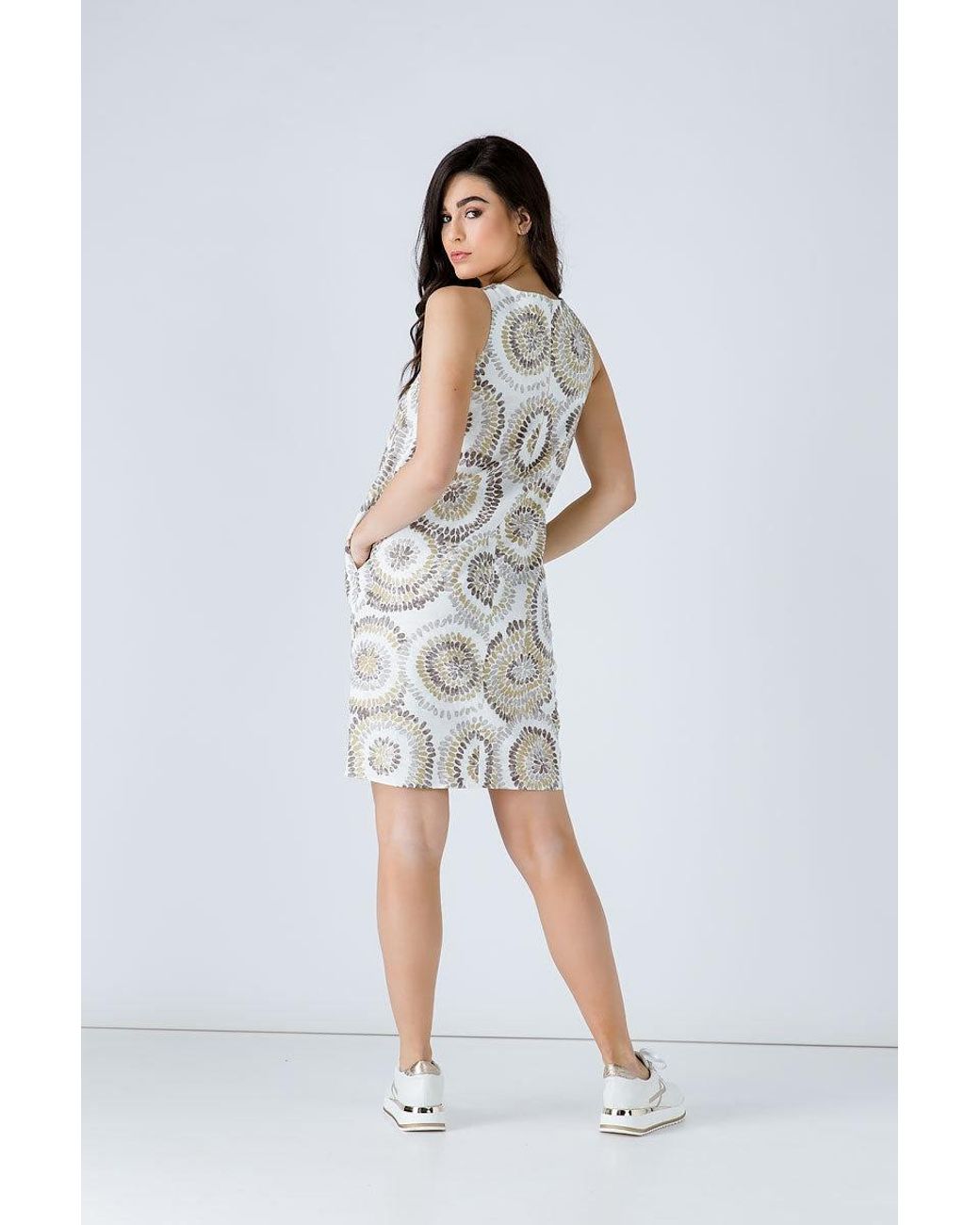 Conquista Natural Neutrals Print Sleeveless Sack Dress