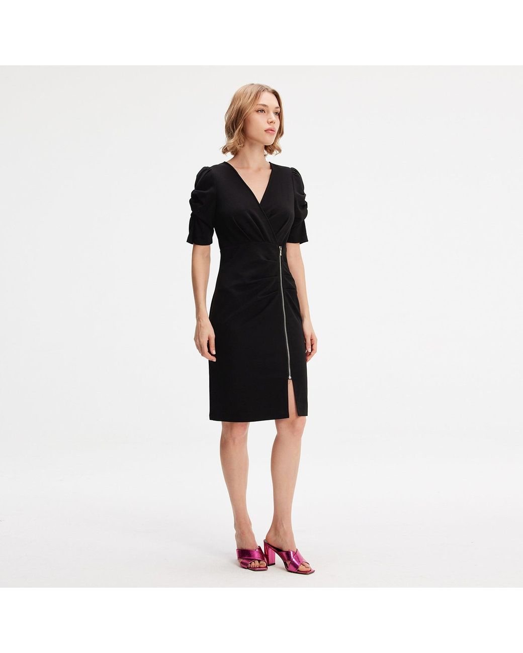 Smart and Joy Black Jersey Dress With Zip Side
