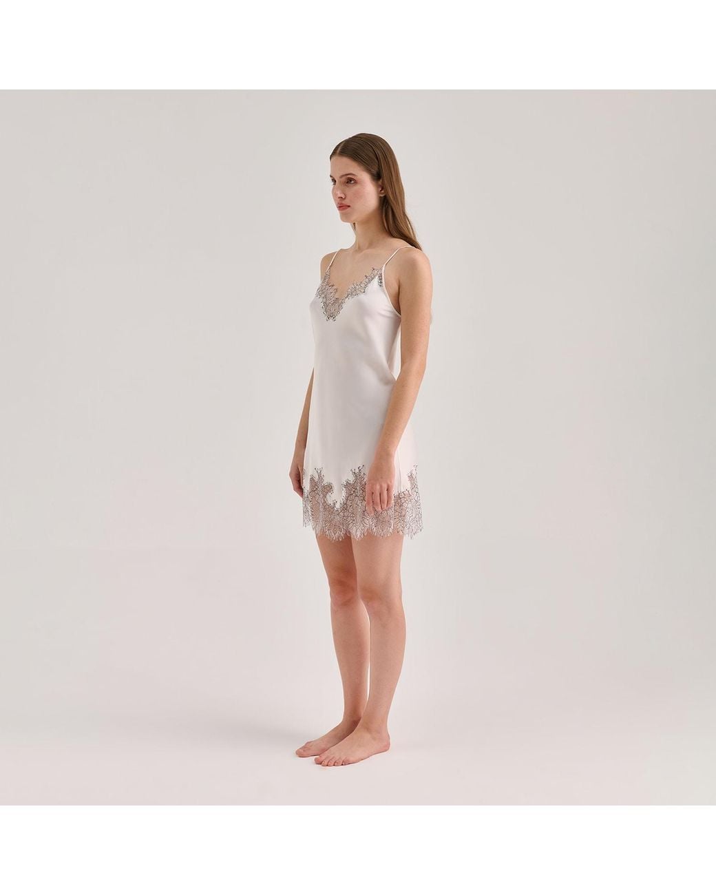 Avenue 8 White Silk Lace Detailed Mini Cami Dress