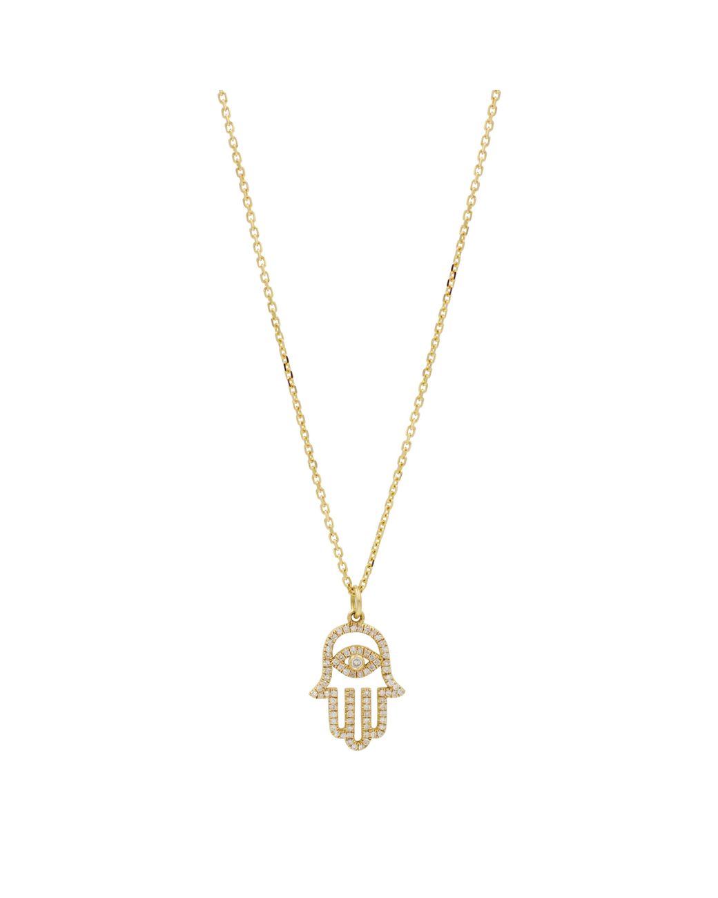 KAMARIA Metallic Evil Eye Hamsa Hand Necklace With Diamonds