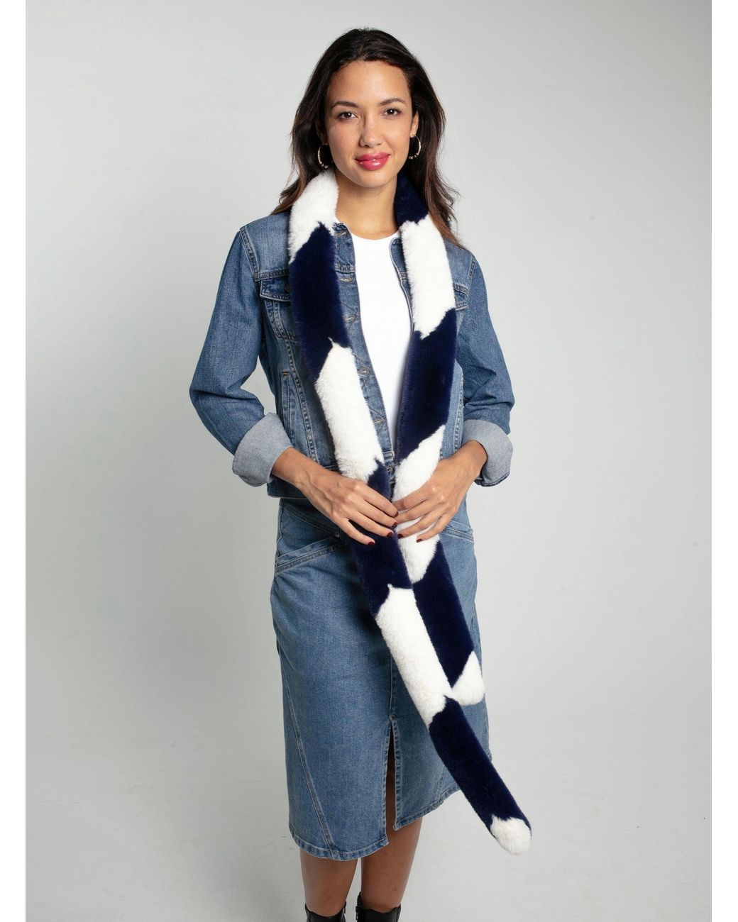 Nooki Design Blue ziggy Faux Fur Scarf-navy