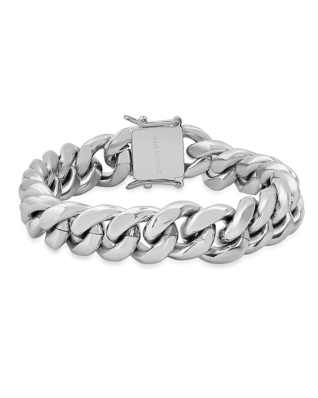 Steeltime Metallic Stainless Steel 14Mm Heavy Miami Cuban Bracelet With Box Clasp 8 Inch for men