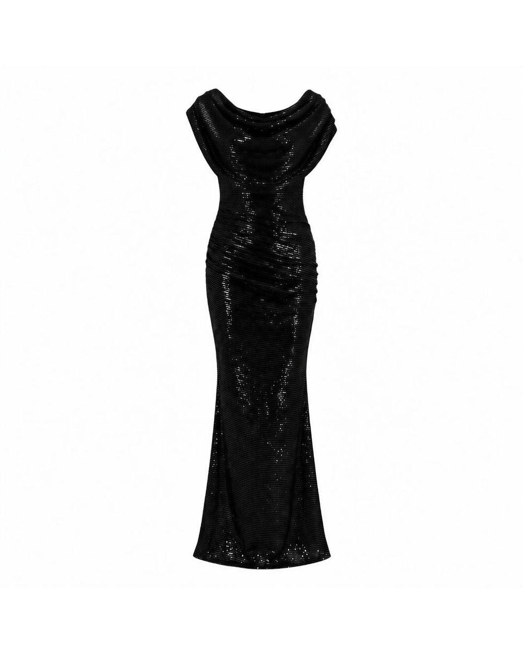 Atom Label Black Platinum Bardot Sequin Evening Gown