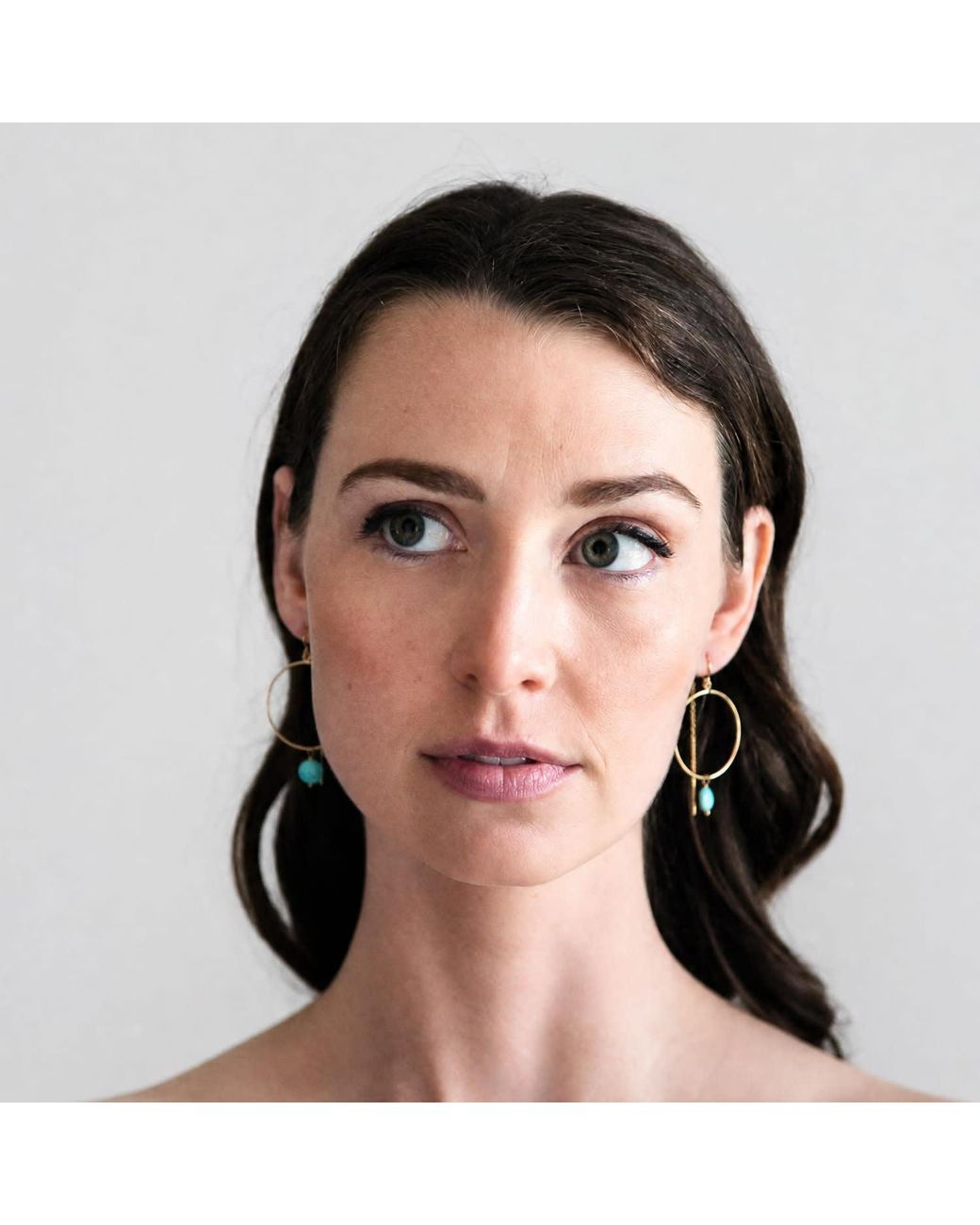 Heather Hawkins Jewelry Blue Coin Gemstone Hoop Threader Earrings