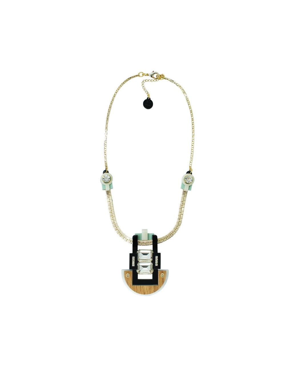 Gissa Bicalho White Handmade Acrylic Necklace Choker With Mirrored Rectangular Stone Cream