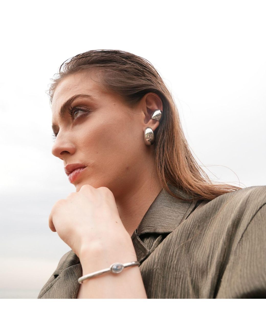 LINYA JEWELLERY White Jeni Big Ear Cuff