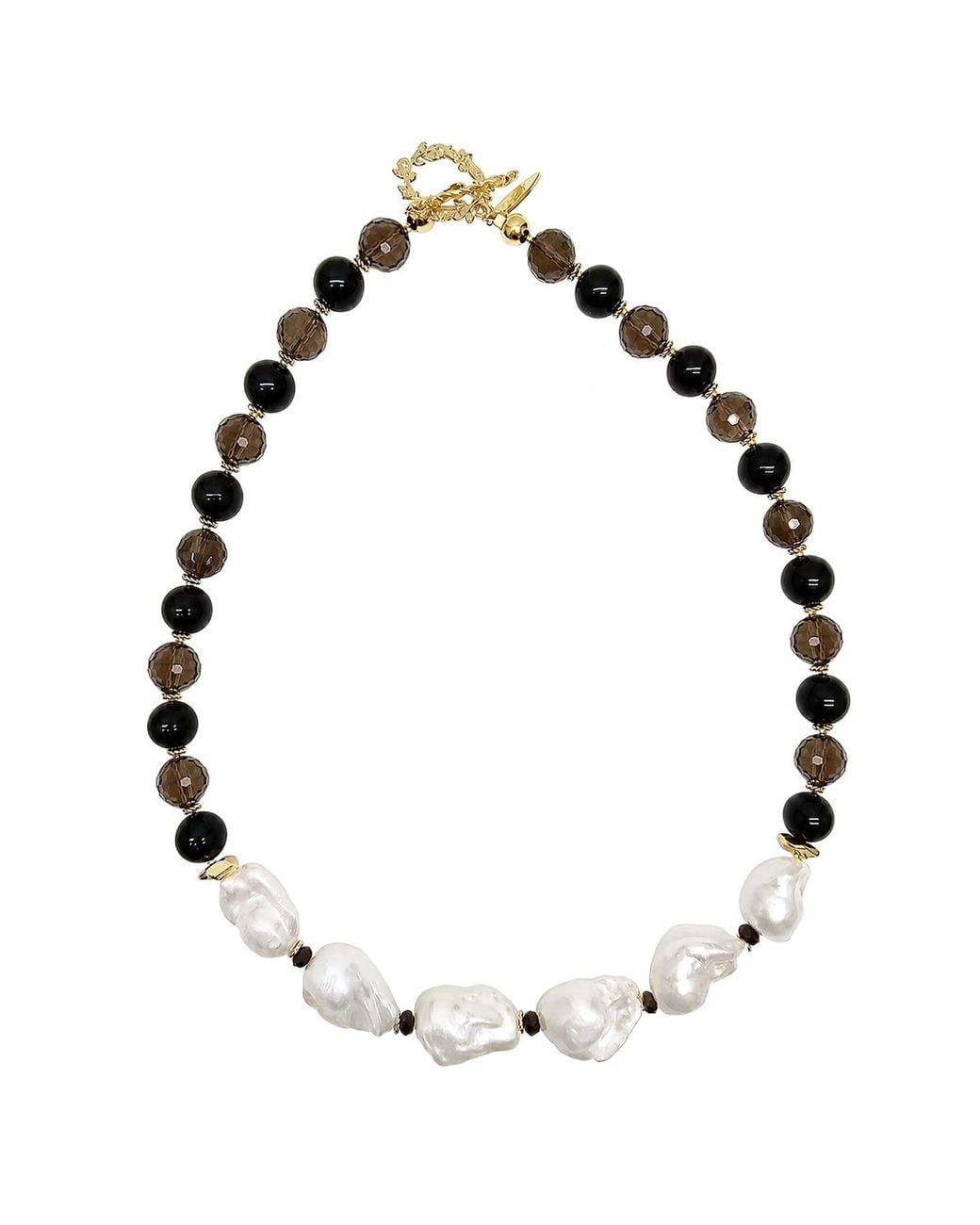 Farra Black Quartz And Obsidian With Baroque Pearl Statement Necklace