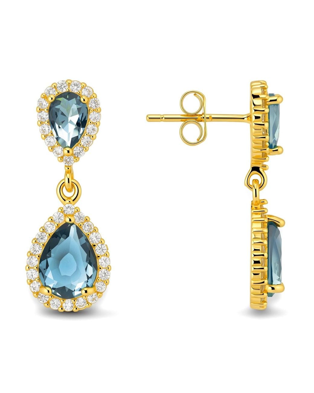 Kylie Harper Blue Pear-Cut London Halo Dangle Earrings