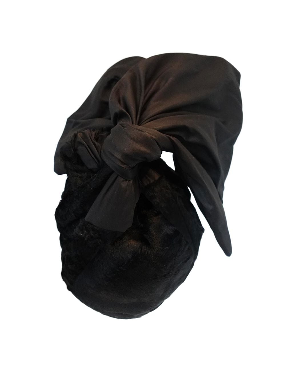 Romer Millinery Black Twisturban Turban Faux Fur & Silk Shantung