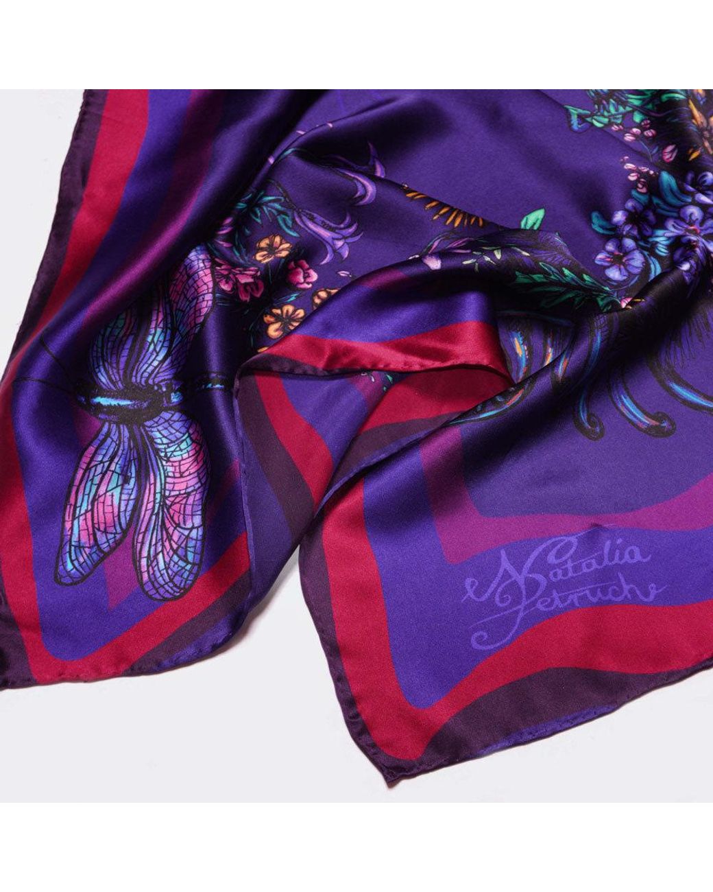 Natalia Petruch Purple Mountain Flowers Silk Scarf
