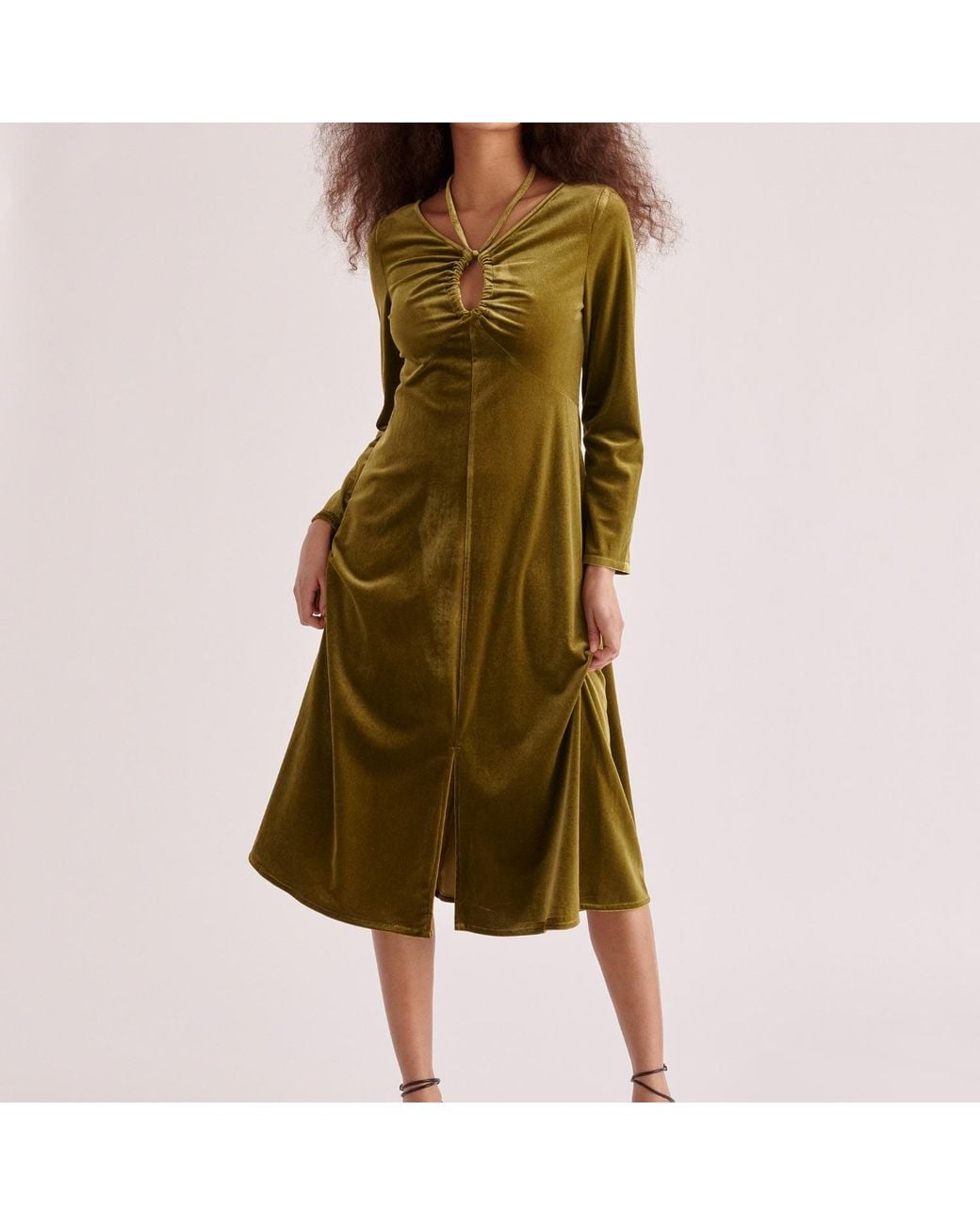 Paisie Green Velvet Tie-Neck Dress