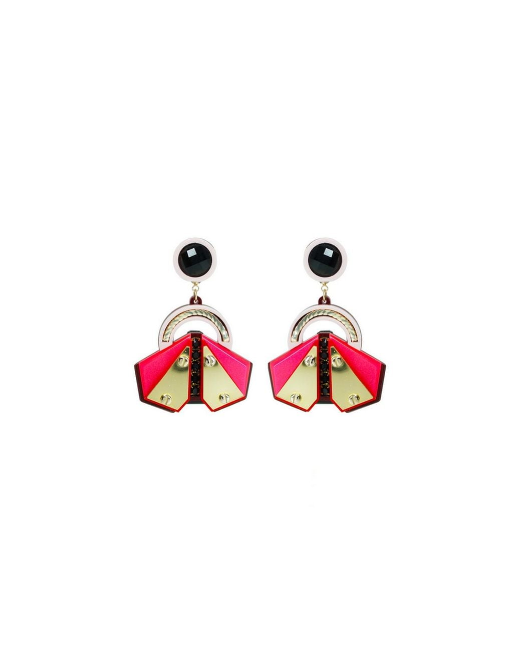 Gissa Bicalho Red Acrylic Handmade Earring Papaloti / Pink