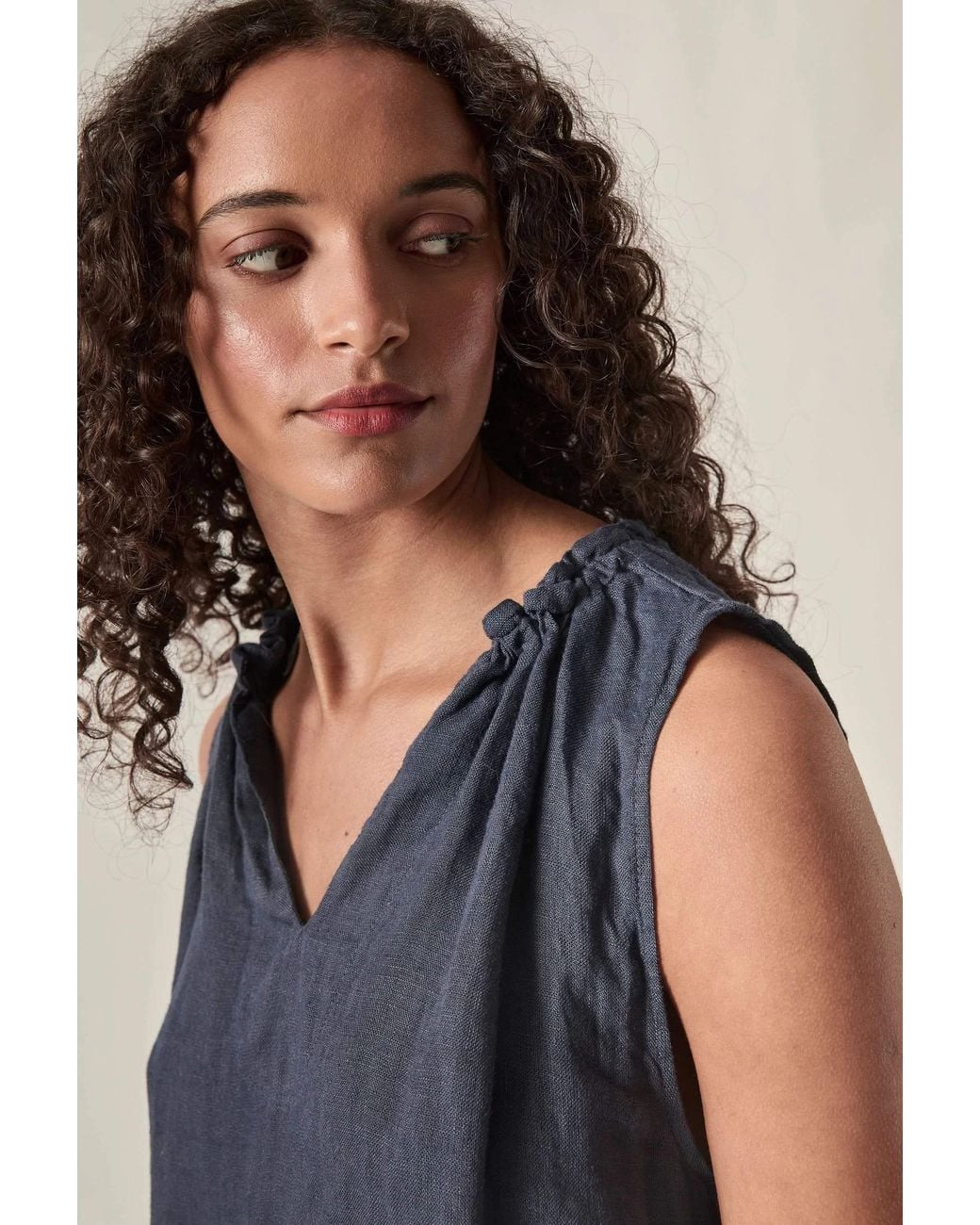 James Lakeland Blue Pure Linen Sleeveless Top