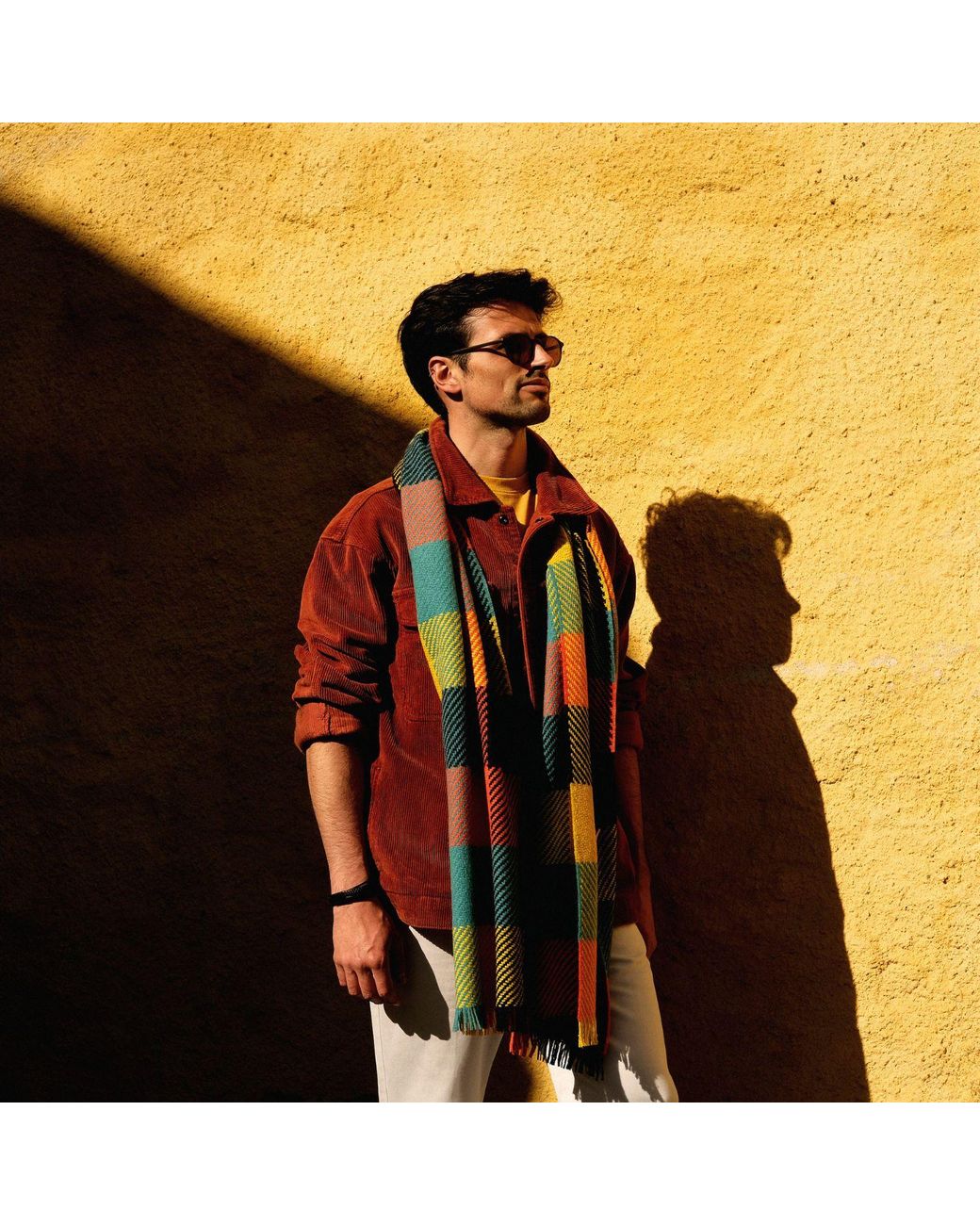 Kinalba Orange Deluxe Daffodil Block Check Cashmere Scarf for men