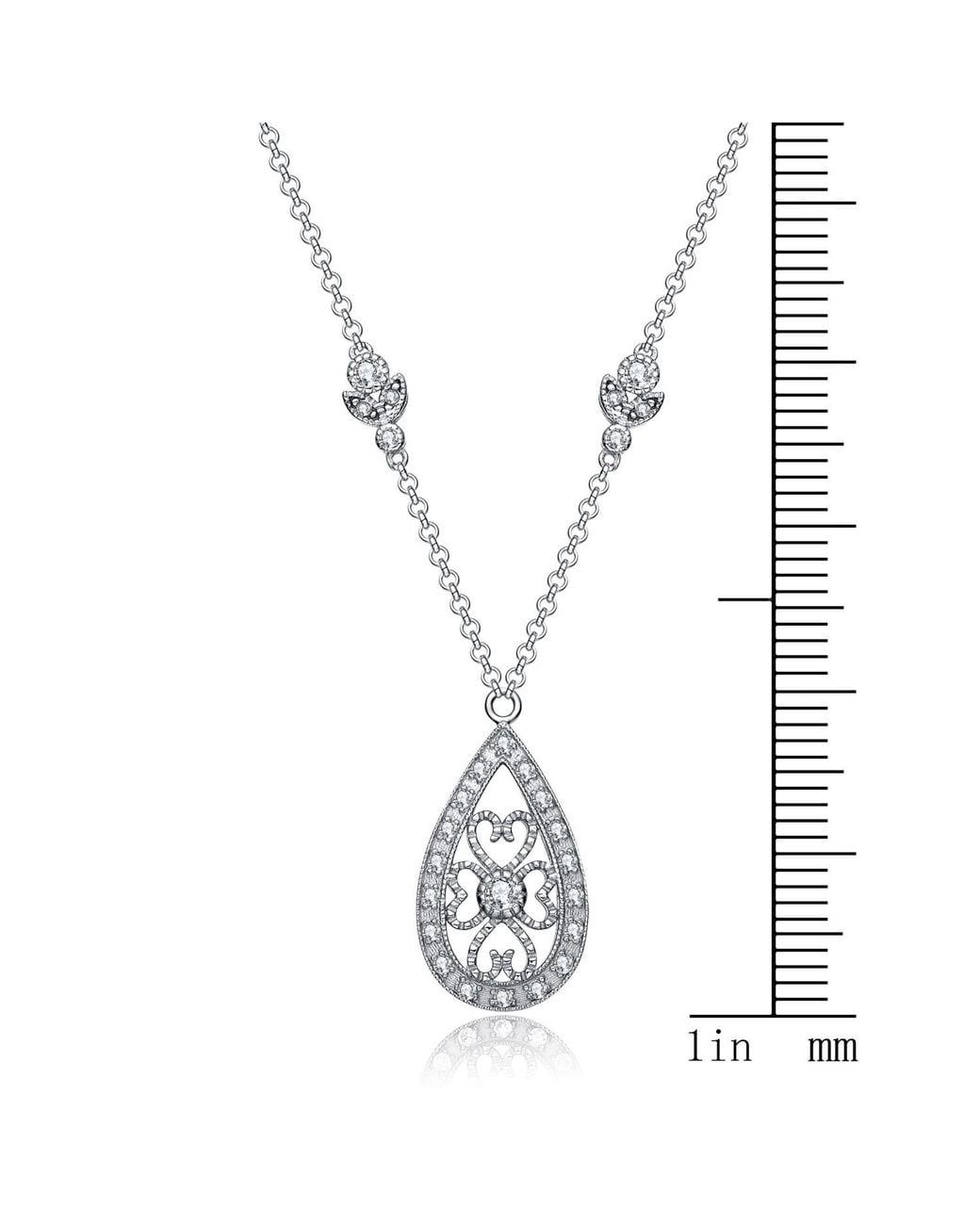 Genevive Jewelry Metallic Sterling Cubic Zirconia Stone Heart Necklace