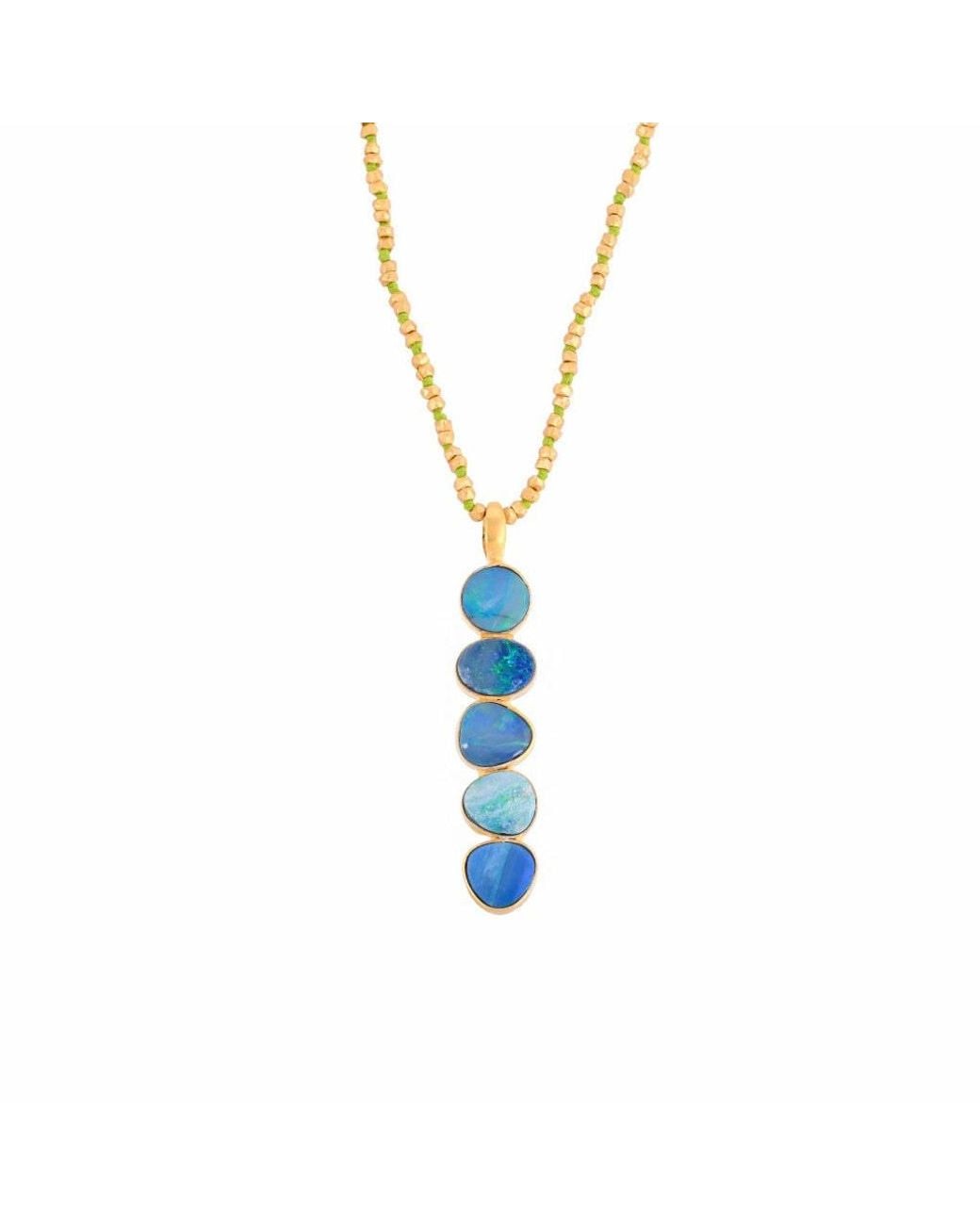 Opium Jewels Metallic Australian Opal Wand Necklace With Woven Thread