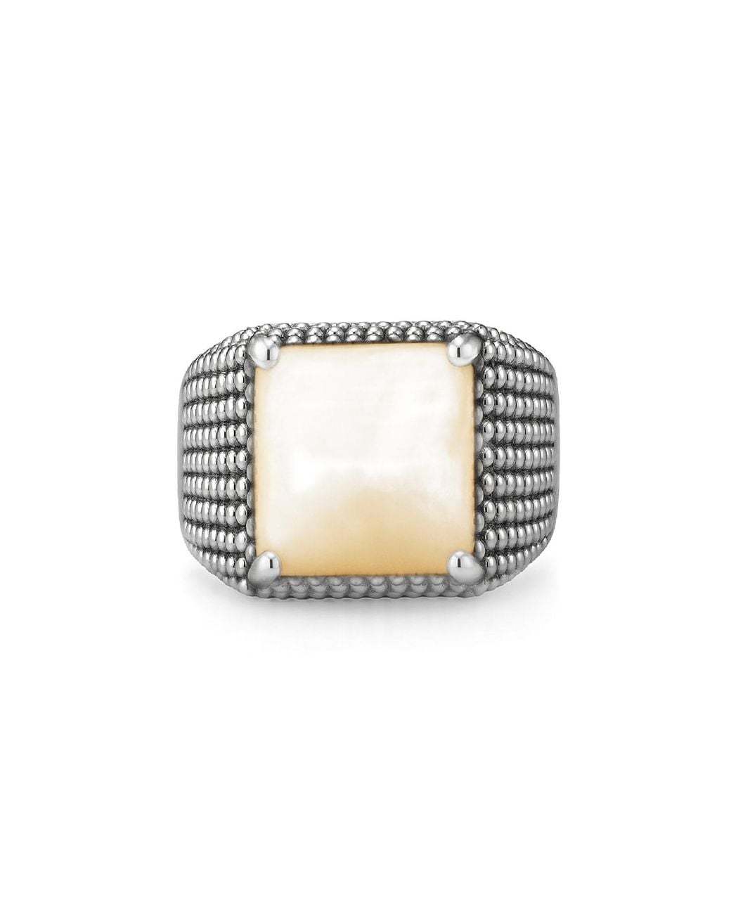 Unaloe White Adjustable Square Ring Sterling With Mother Of Pearl for men