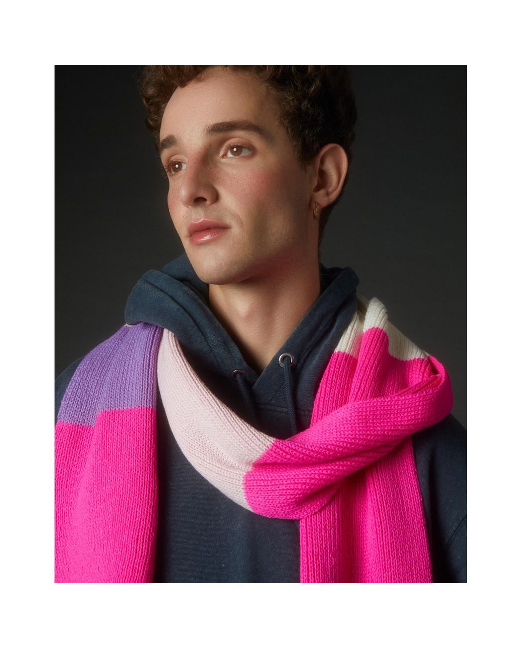 INGMARSON Pink Ribbed Colour Block Wool & Cashmere Scarf for men