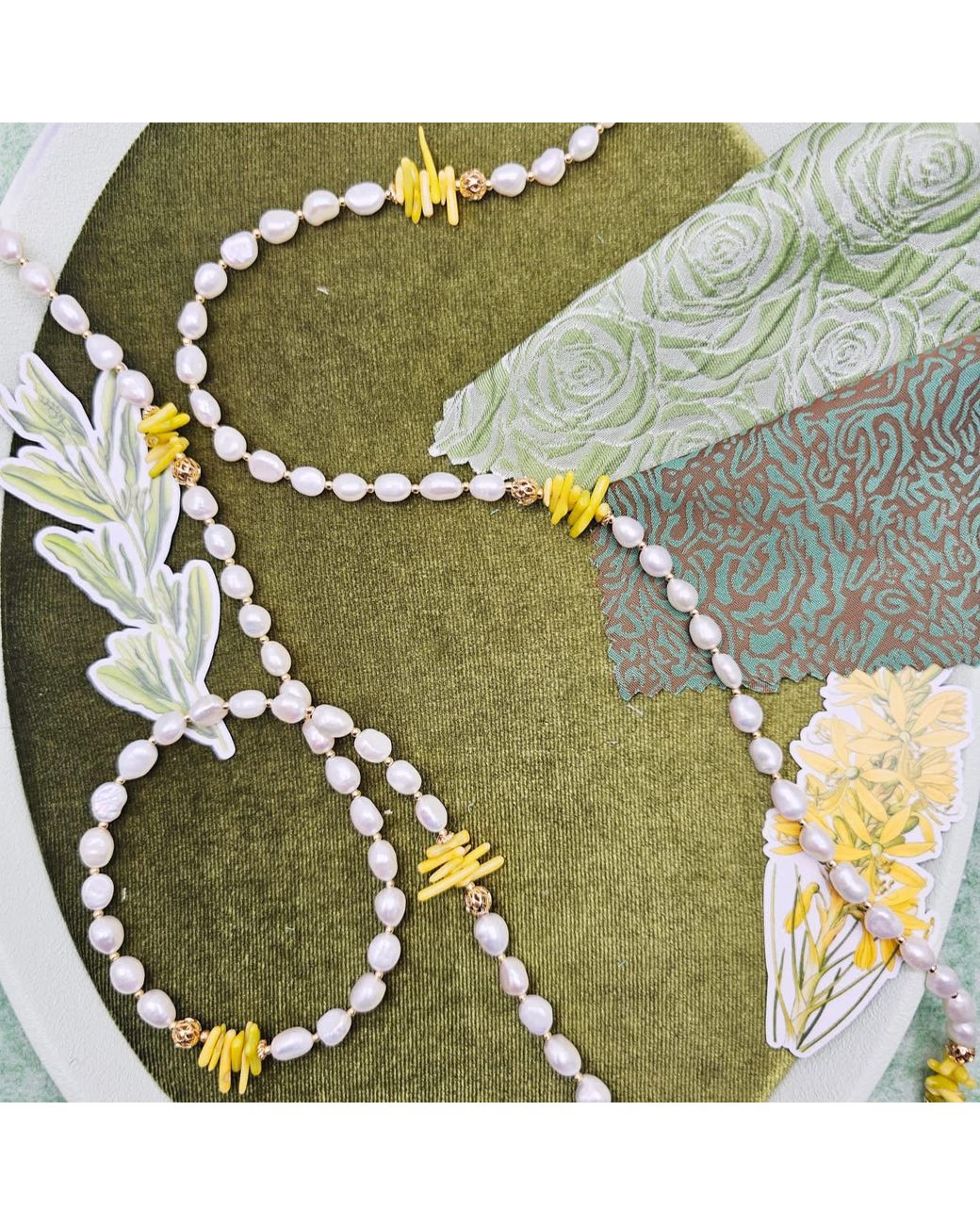 Farra Metallic Freshwater Pearl With Bamboo Coral Long Necklace