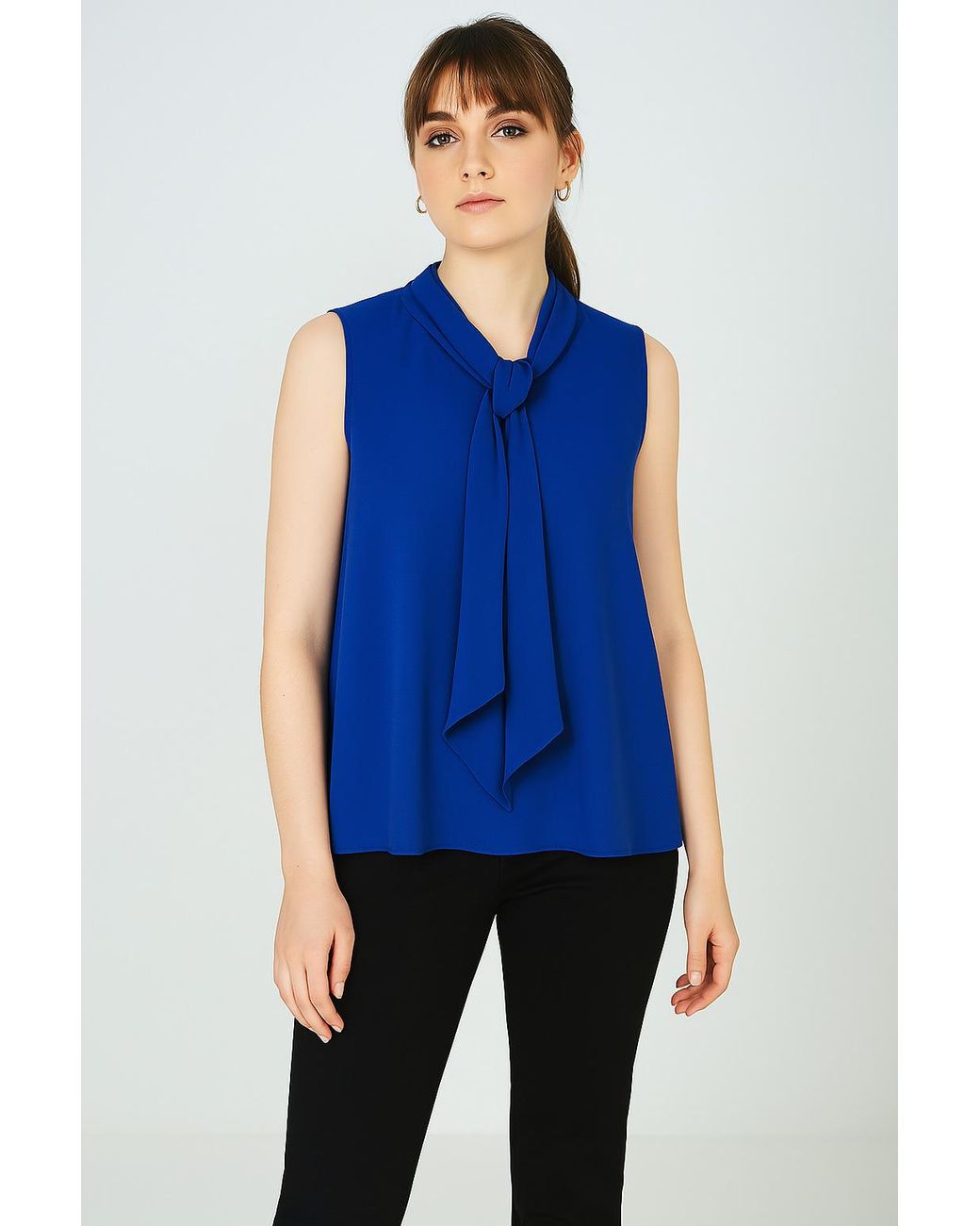 Conquista Blue Sleeveless Bow-Tie Blouse