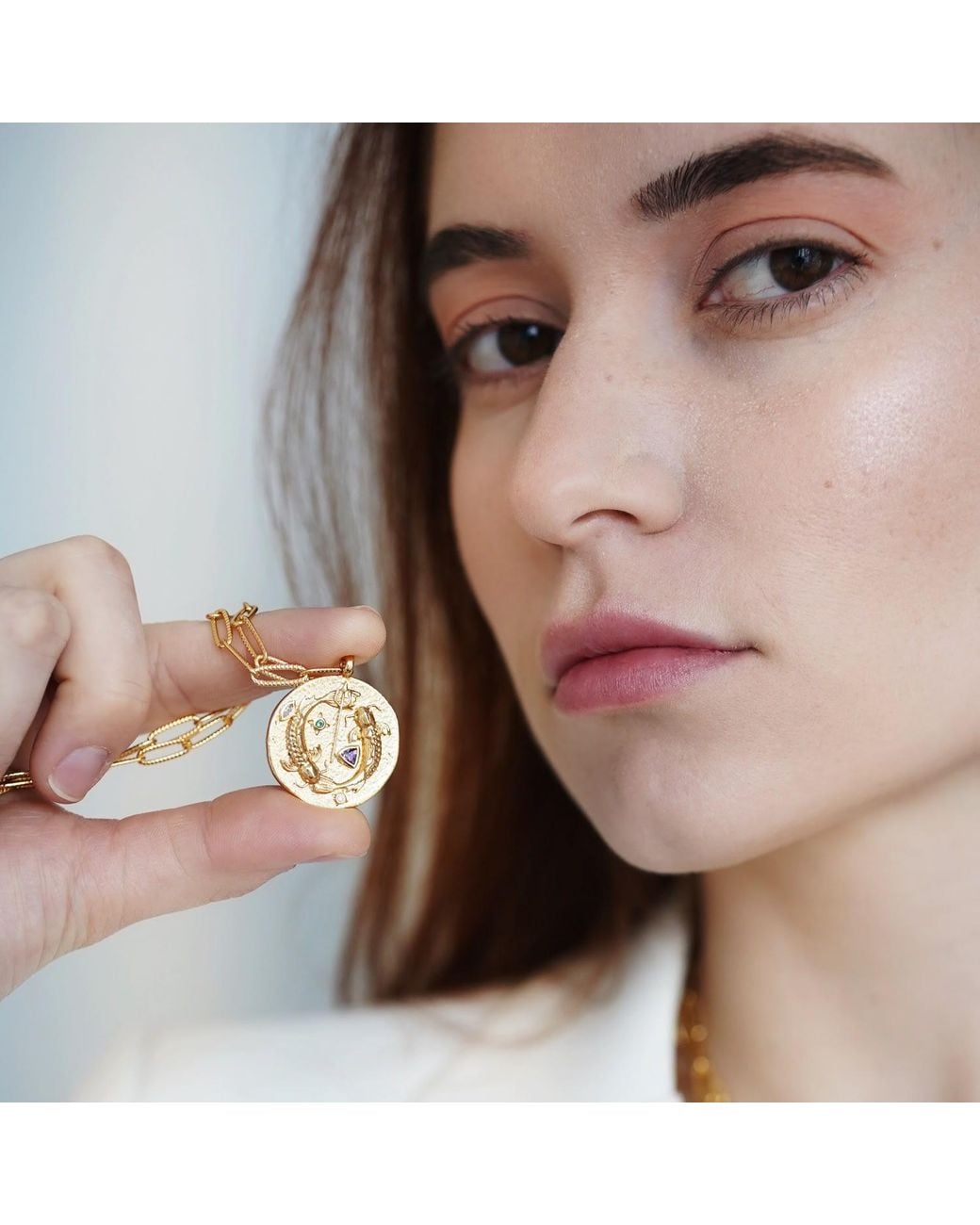 Aurozia Metallic Constellations Pisces Double-Sided Coin Necklace