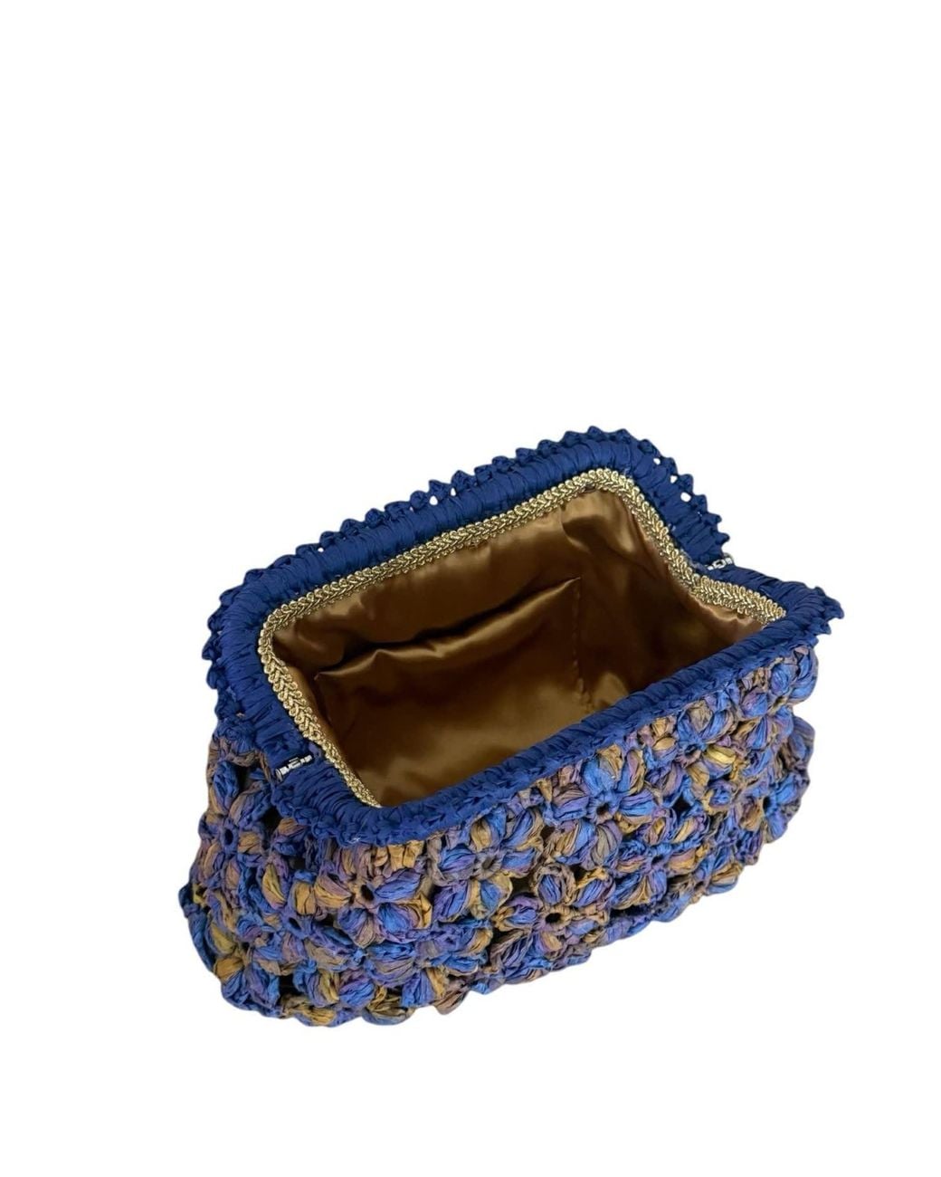 Springmoonatelier Blue Handmade Floral Motif Raffia Clutch – Bloom Edition