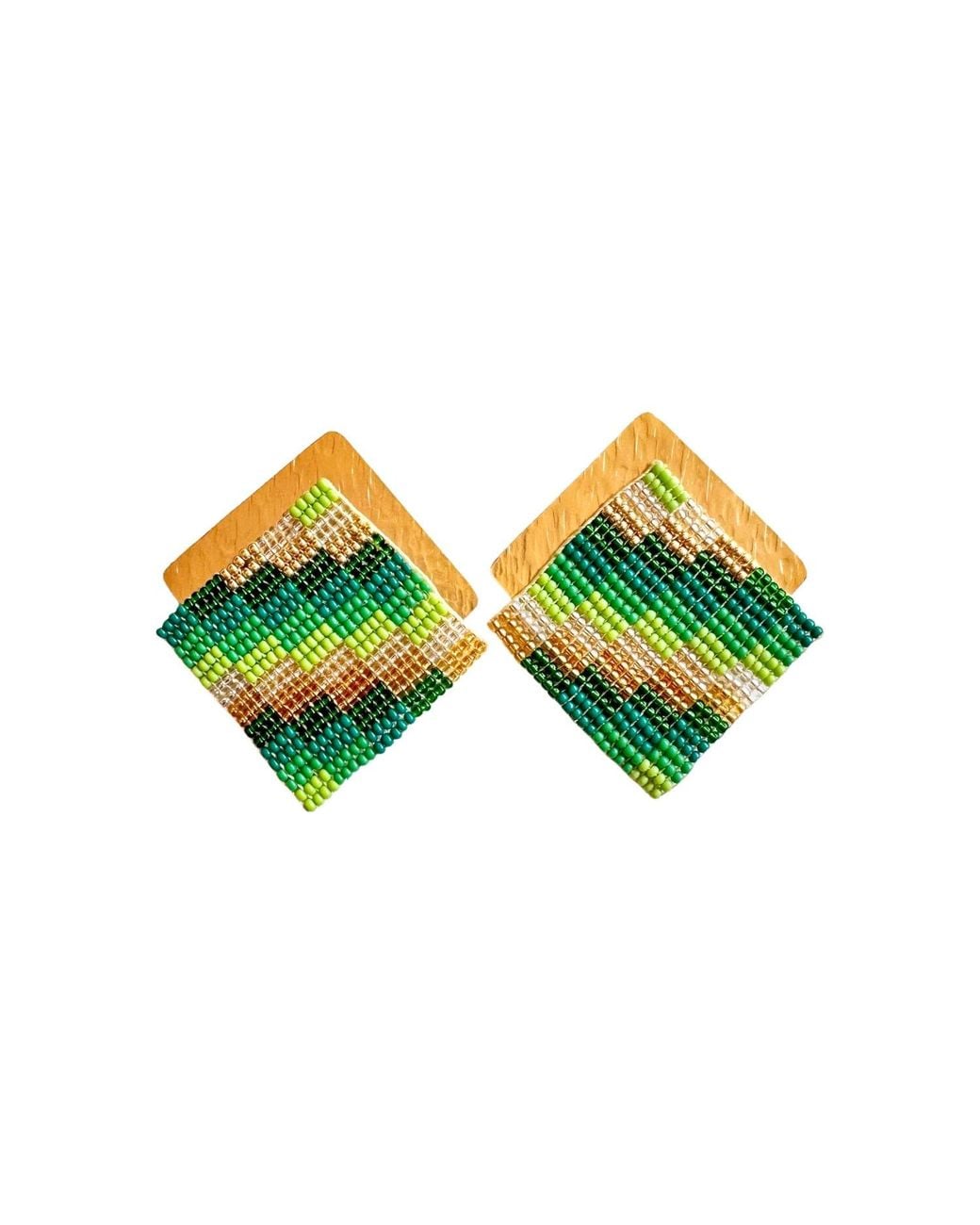 Iliana Arrazola Green Minimalist Deconstructed Knot, Hoop Earrings, Glass Beads, Beaded Jewelry