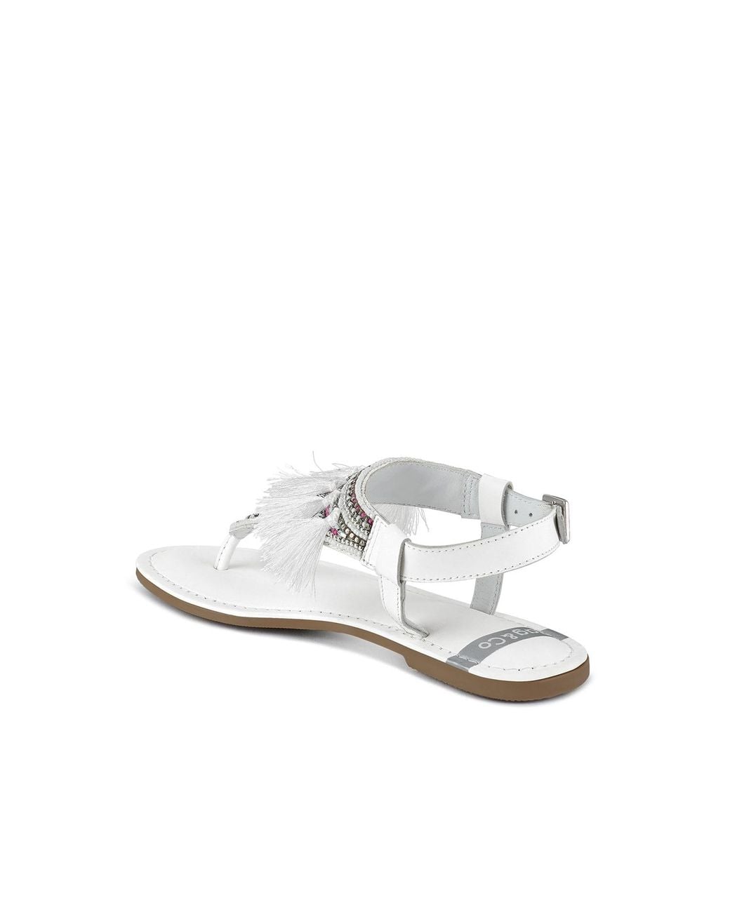 Rag & Co White Risha Genuine Leather Tassel Sandals