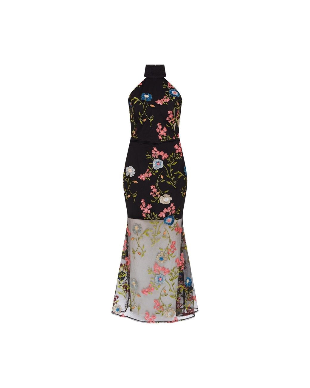 Sour Figs Black Floral-Embroidered Halterneck Maxi Dress