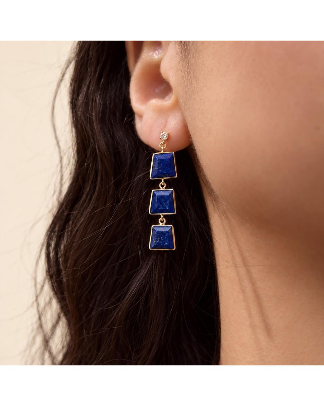 Rare Matters Jewelry Blue Natural Lapis Lazuli Triple Drop Earrings