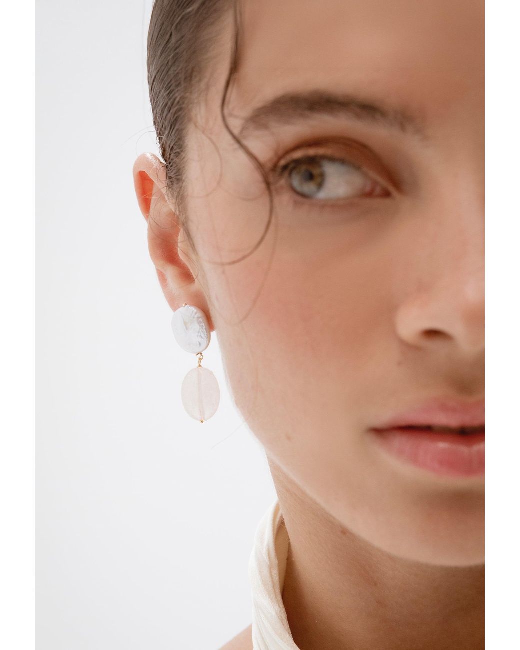 Lavani Jewels White Laia Pearl And Rose Quartz Earrings