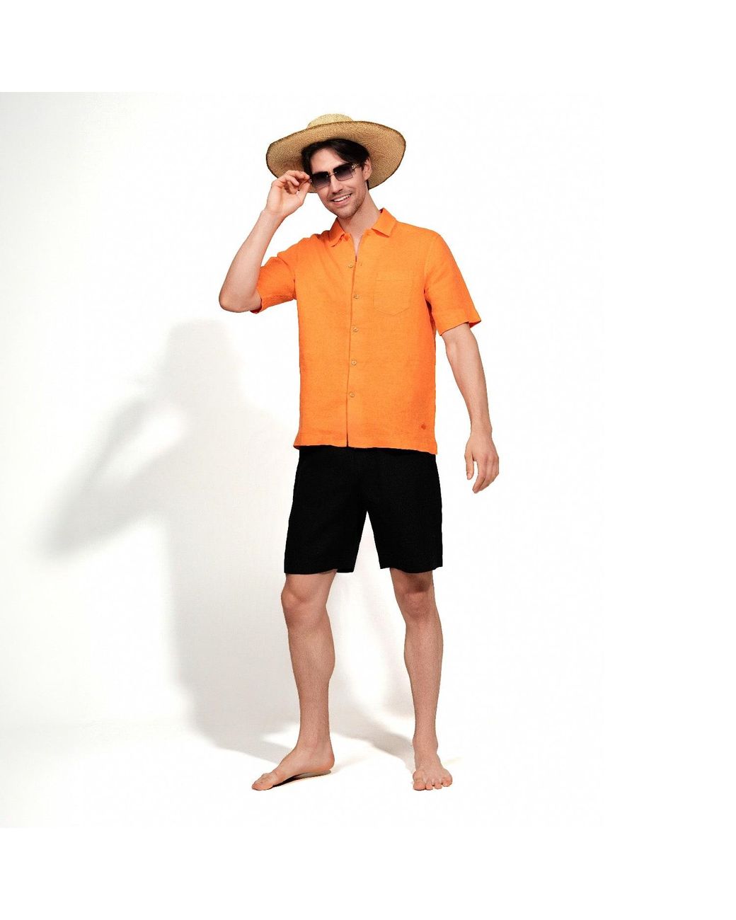 Maison Tangerine Orange Tangerine Linen Short Sleeve Shirt For for men