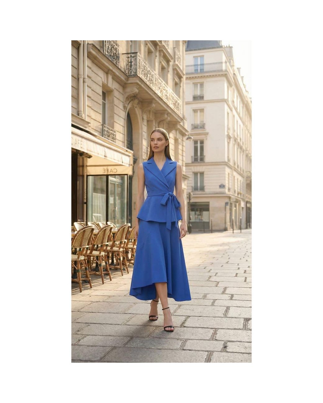 concept A trois Blue Royal Wrap Vest With A Tie Belt