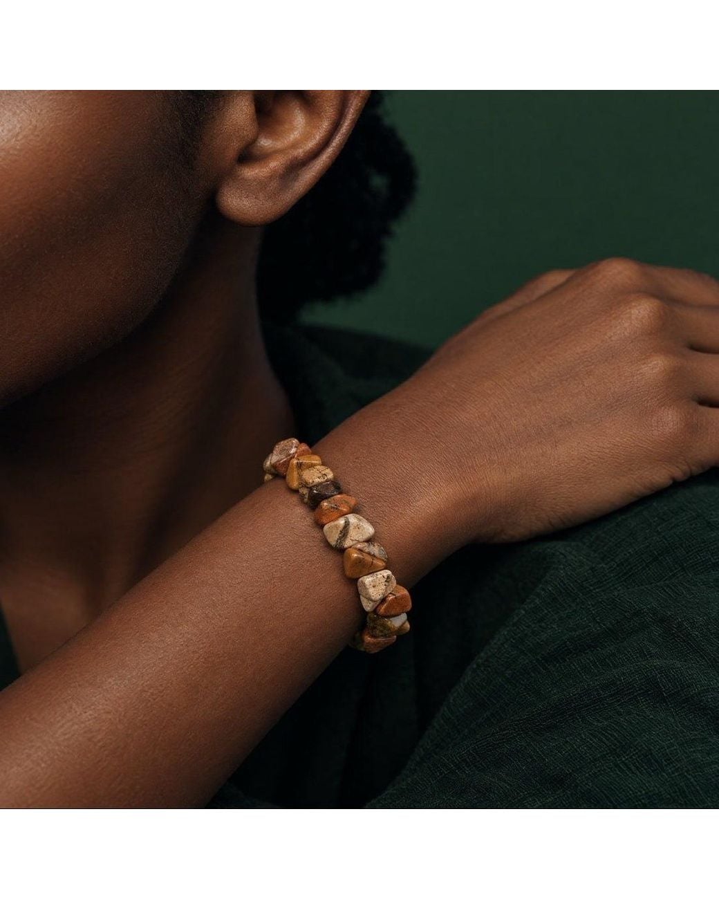 Saéa Metallic Picture Jasper Chunky Chip Stretch Bracelet