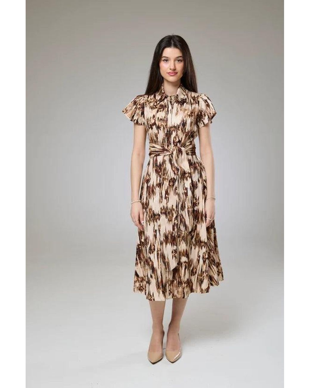 Lioness by Tf Brown Desert Safari Short Sleeve Shirt Dress