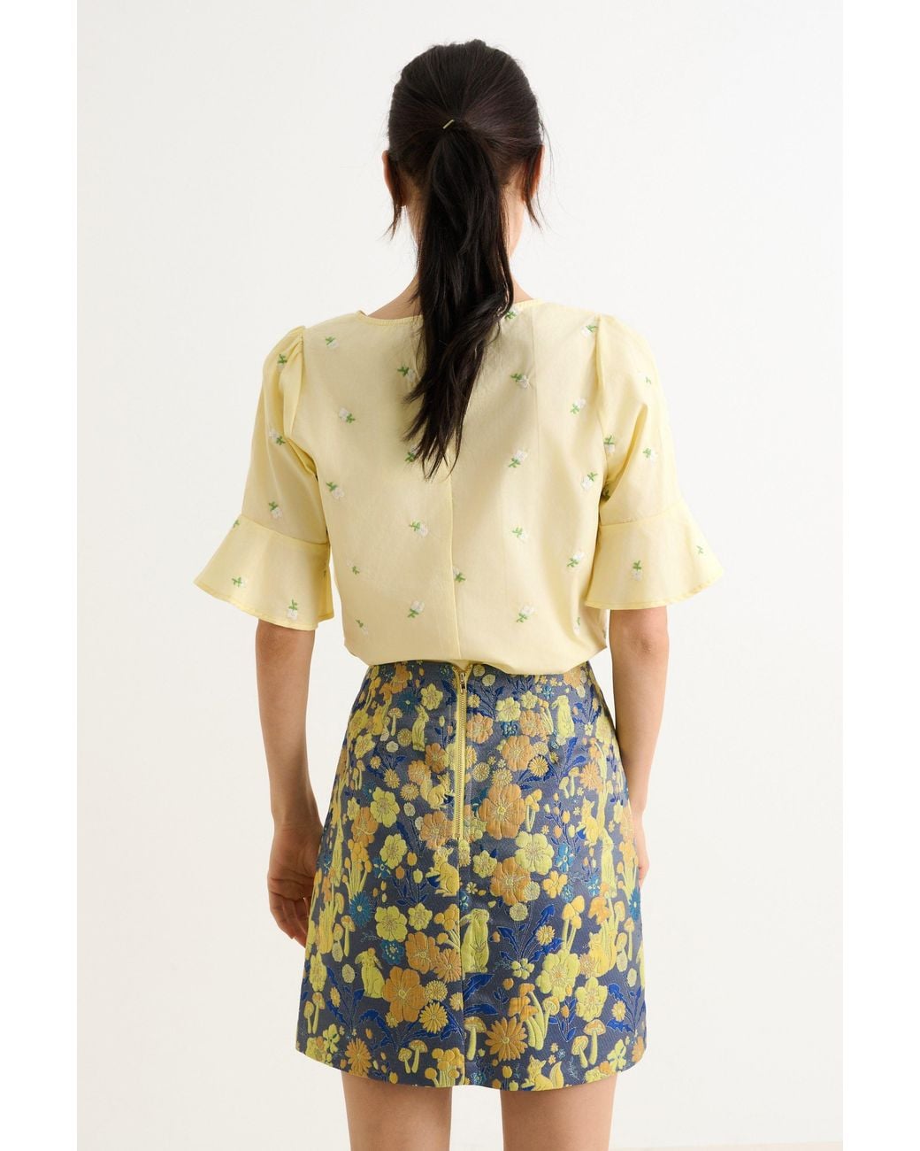 Louche Blue Aubin Fairytale Jacquard Mini Skirt