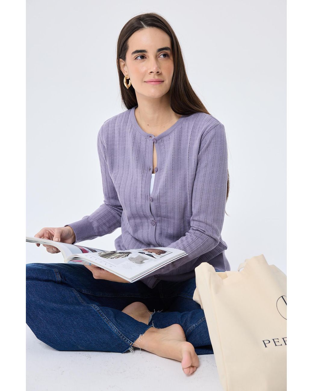 Peraluna Purple Celine Openwork Knit Cardigan