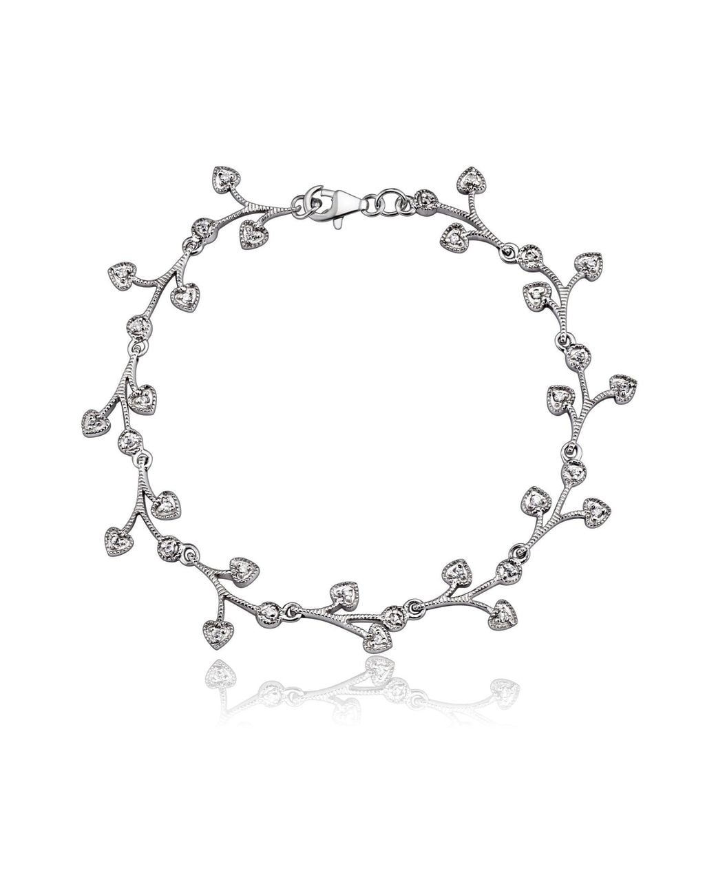 Genevive Jewelry White Sterling Plated With Clear Cubic Zirconia Bracelet With Dangling Pieces