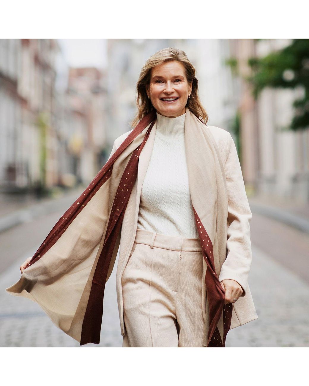 Heritagemoda Brown Neutrals And Reddish Wool Silk Scarf With Shimmer Effect