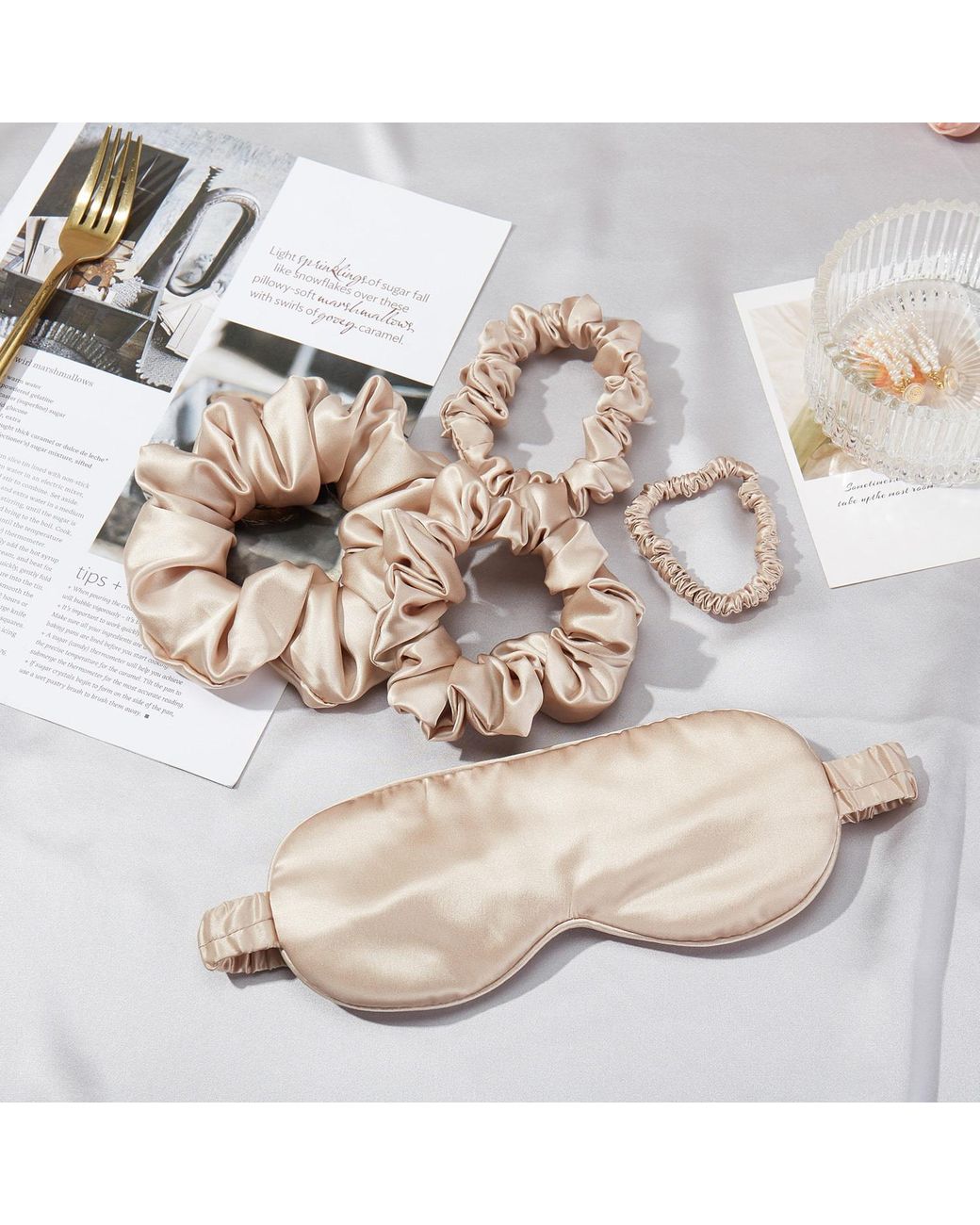 Soft Strokes Silk Metallic Neutrals Pure Mulberry Silk Mini Scrunchie Set Of Five