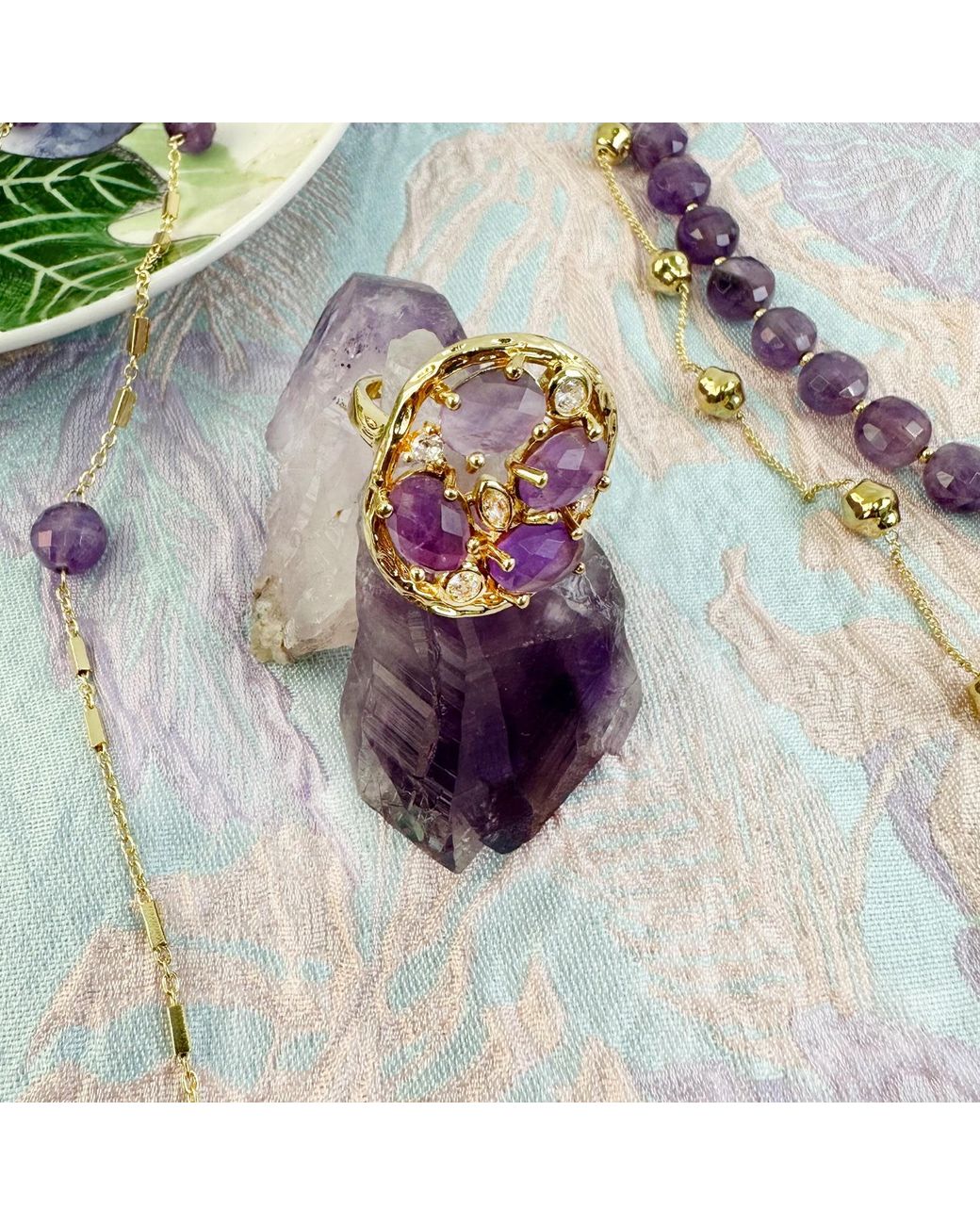 Farra Purple Amethyst Stone Setting Statement Ring