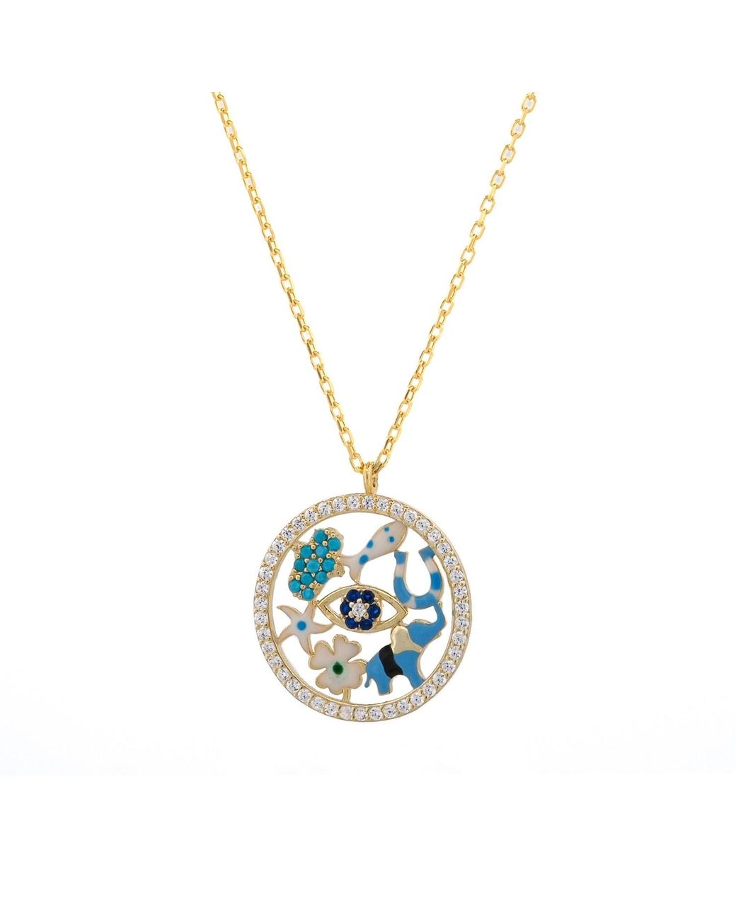Ebru Jewelry Metallic Lucky Charms Talisman Pendant Necklace