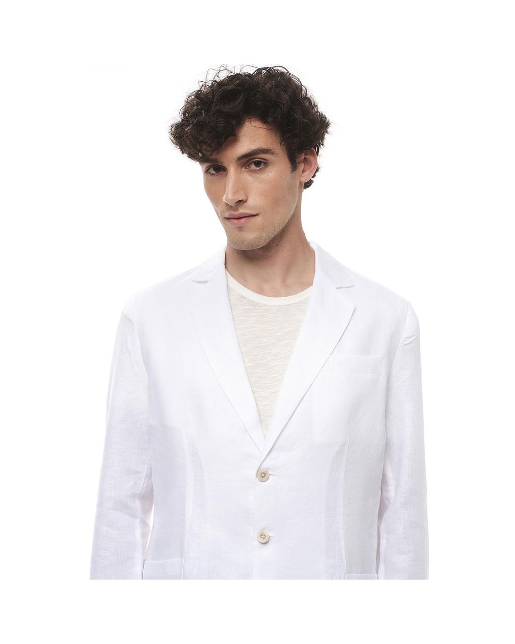 Haris Cotton White Solid Lapel Neck Linen Blazer for men