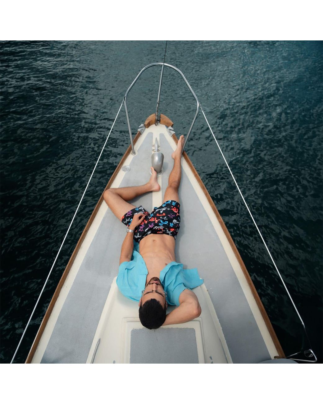 Maison Tangerine Blue Crazy Dogs Swim Shorts for men