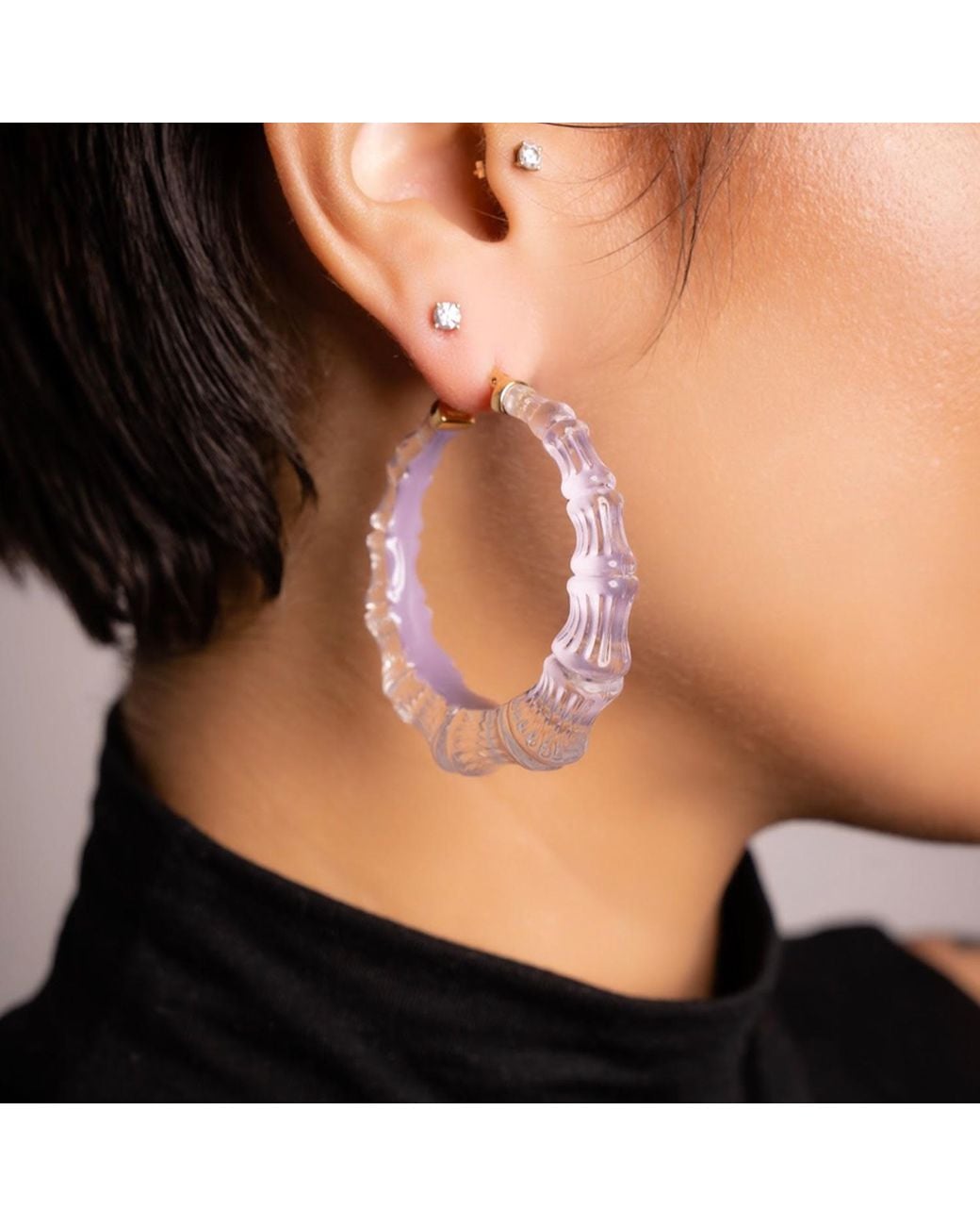 Gold & Honey Metallic Bamboo Illusion Hoops In Lavender