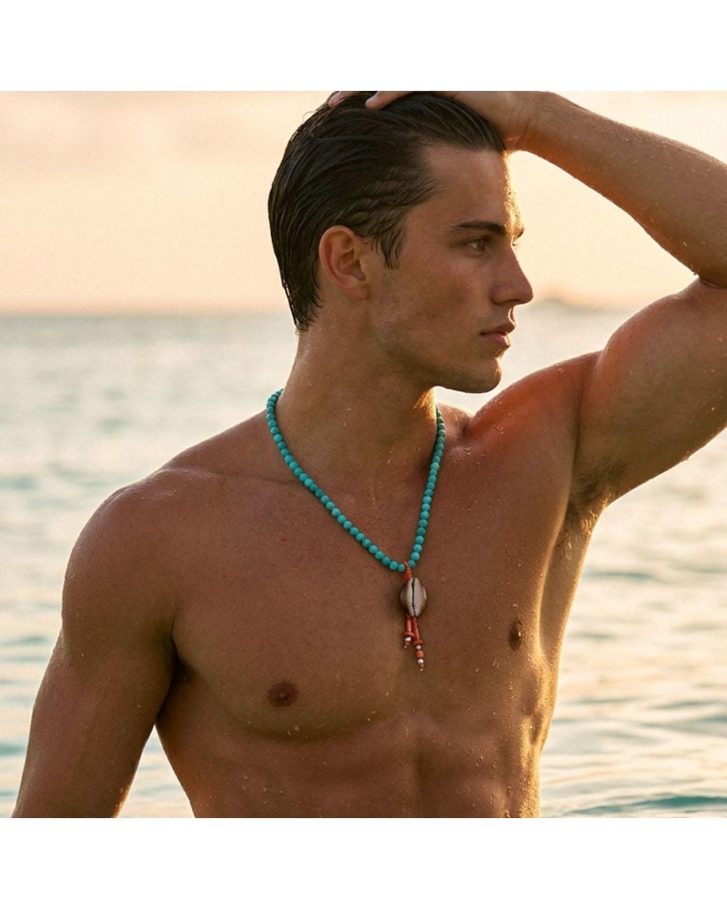 Jaredjamin Blue Bimini & Removable Cowrie Shell Necklace for men